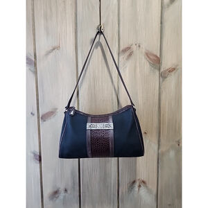 Brighton Black Microfiber Faux Croc Shoulder Bag Handbag No Heart Charm